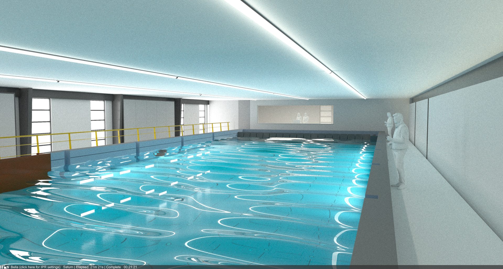 Rendering of the wave basin with the wave flap array